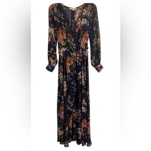 Indigo Rose Floral Dark Romantic Whimsical Maxi Dress Size S
